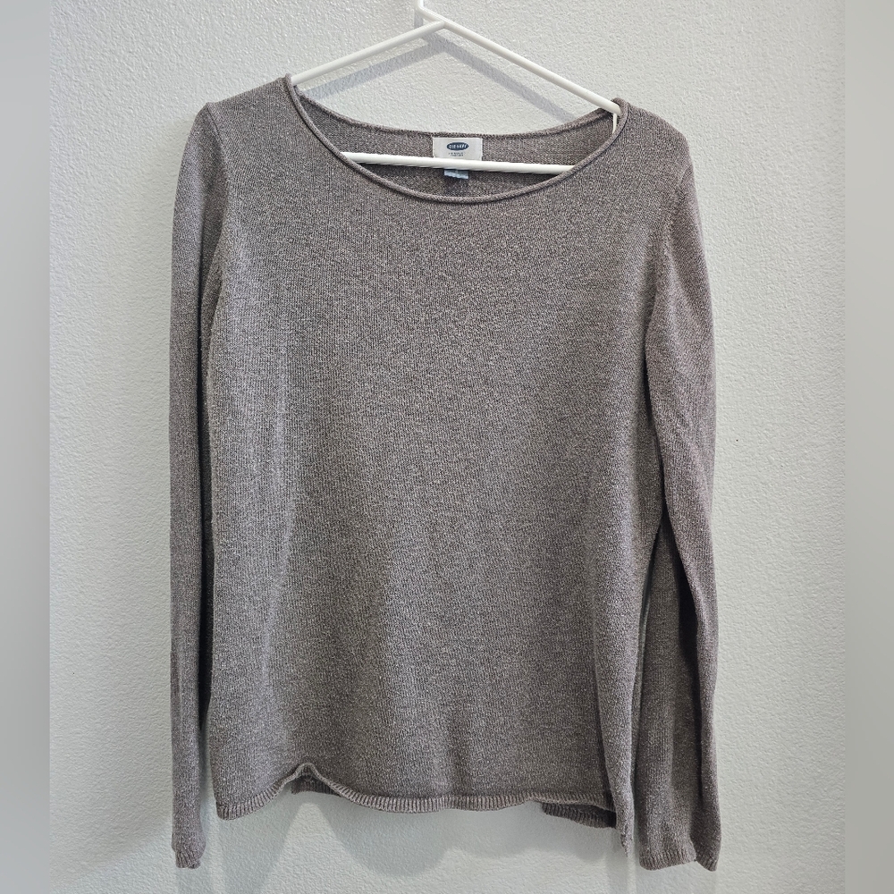 Old Navy Metallic Gray Scoop Neck Long Sleeve Sweater